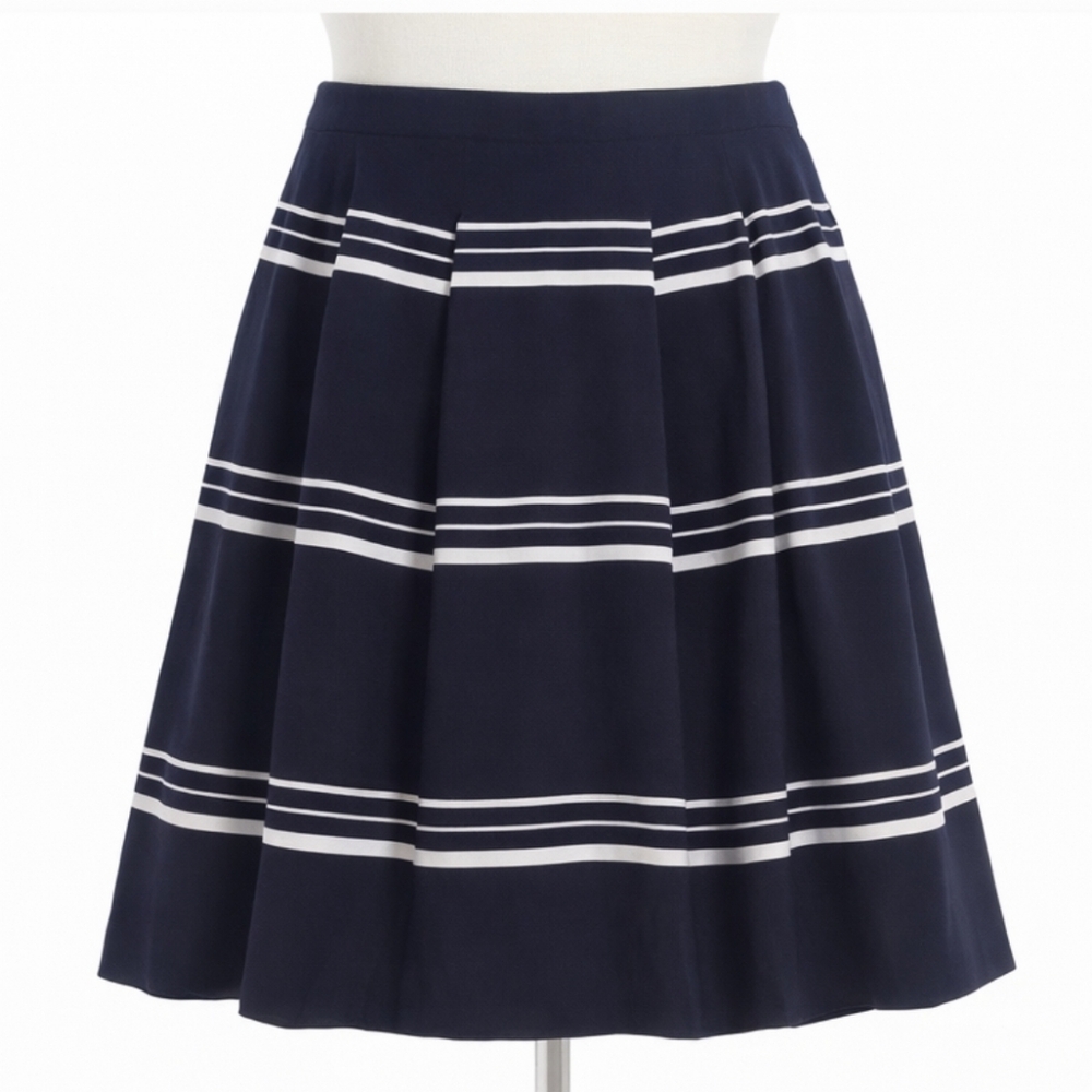 The Limited Navy Blue White Striped A-Line Pleated Skirt Small